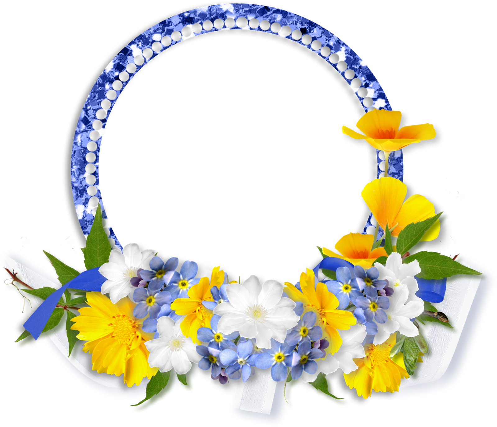 Blue_ Floral_ Frame_with_ Yellow_ Accents.png PNG Image