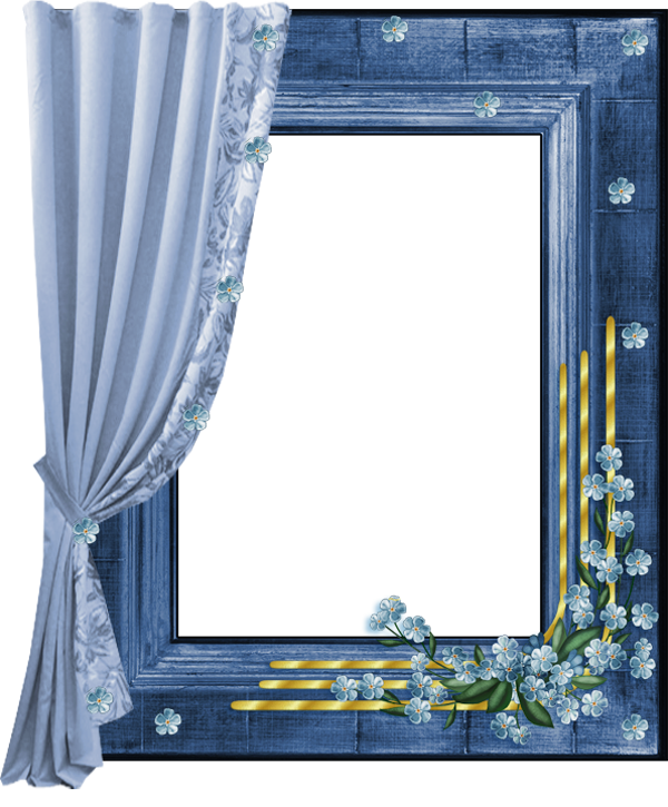 Blue Floral Framewith Curtainand Candles PNG Image