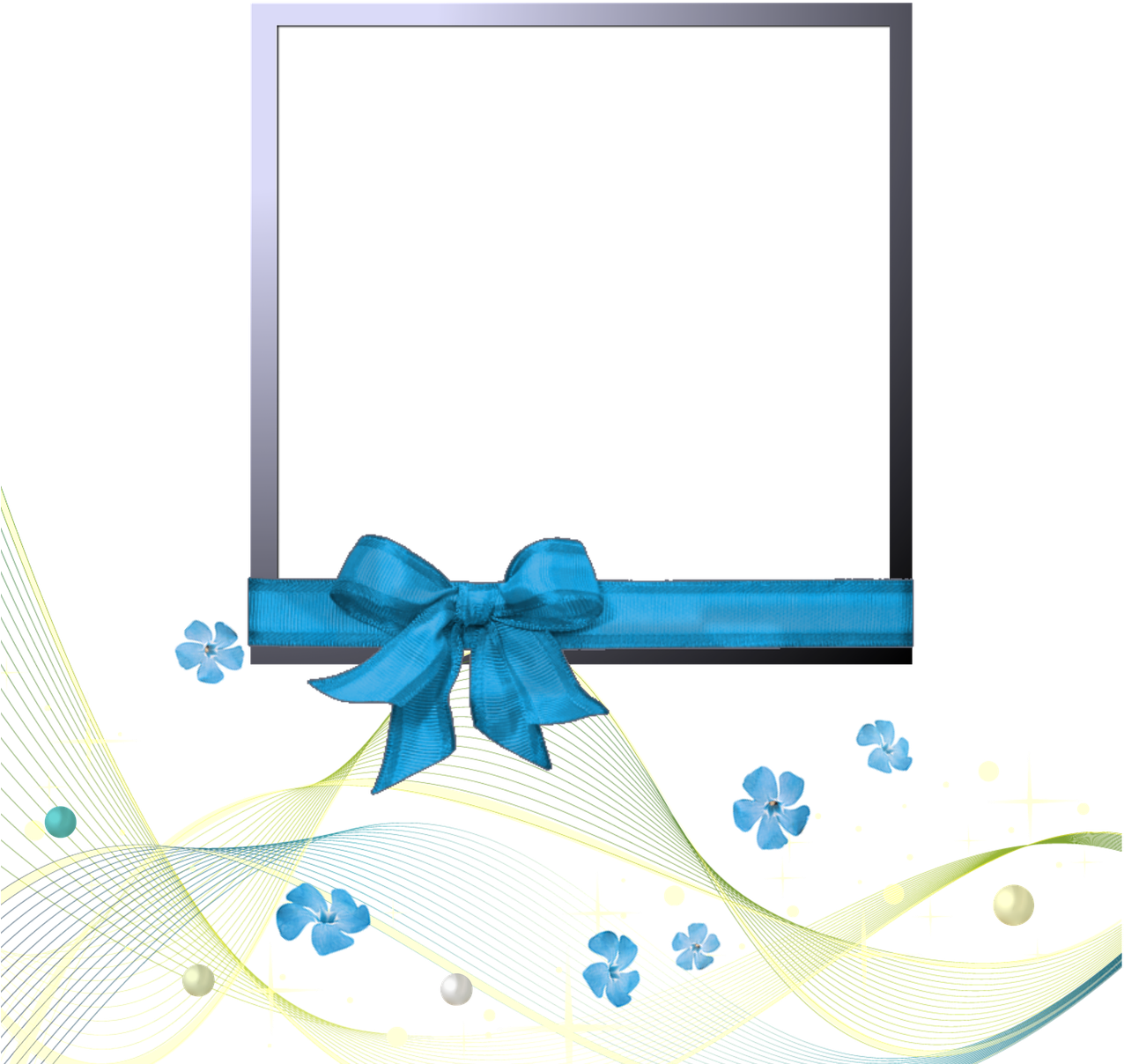 Blue Floral Framewith Ribbon PNG Image