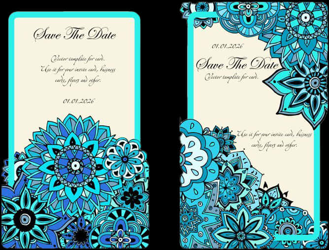 Blue Floral Save The Date Card Design PNG Image