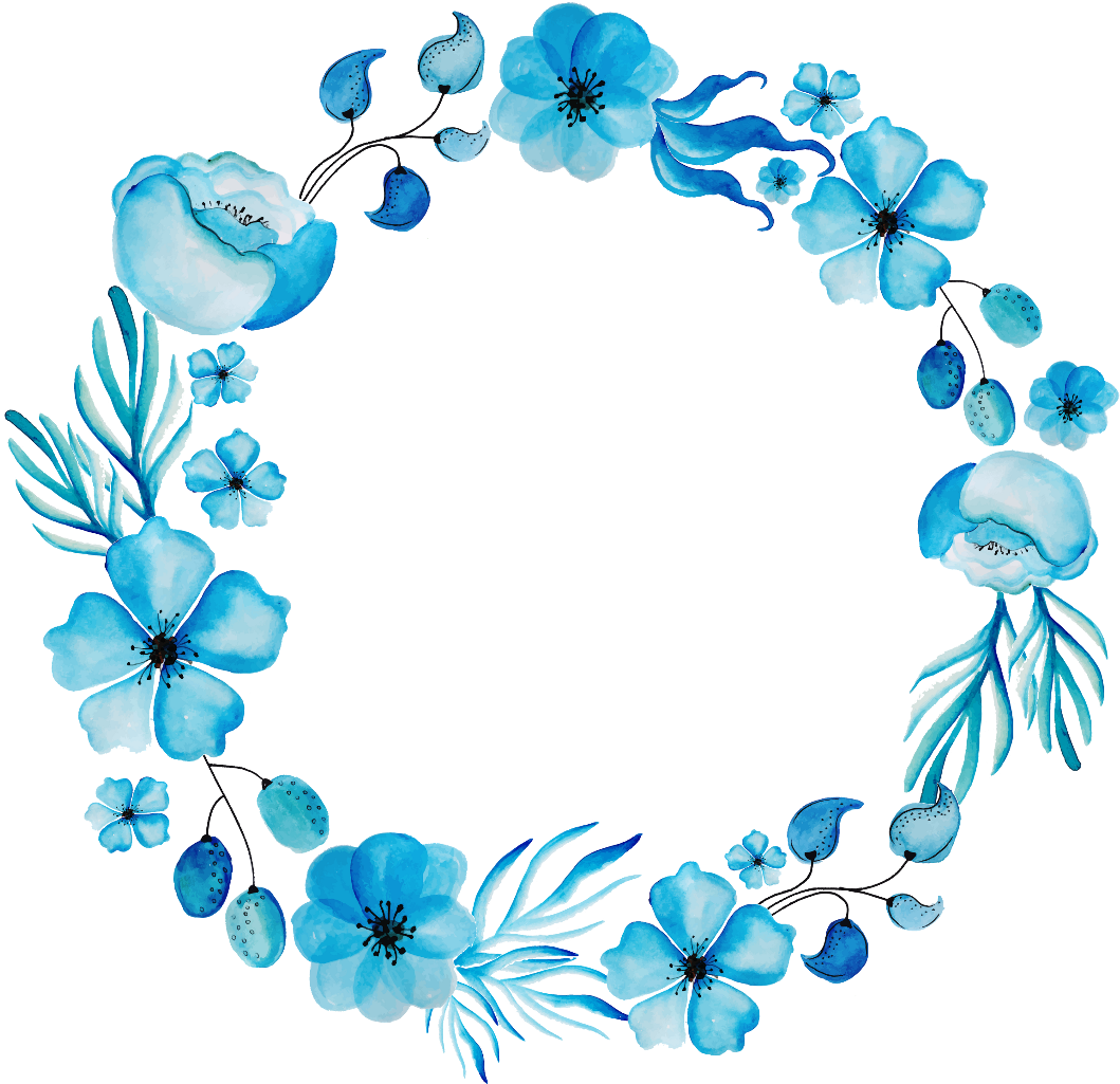 Blue Floral Watercolor Frame PNG Image