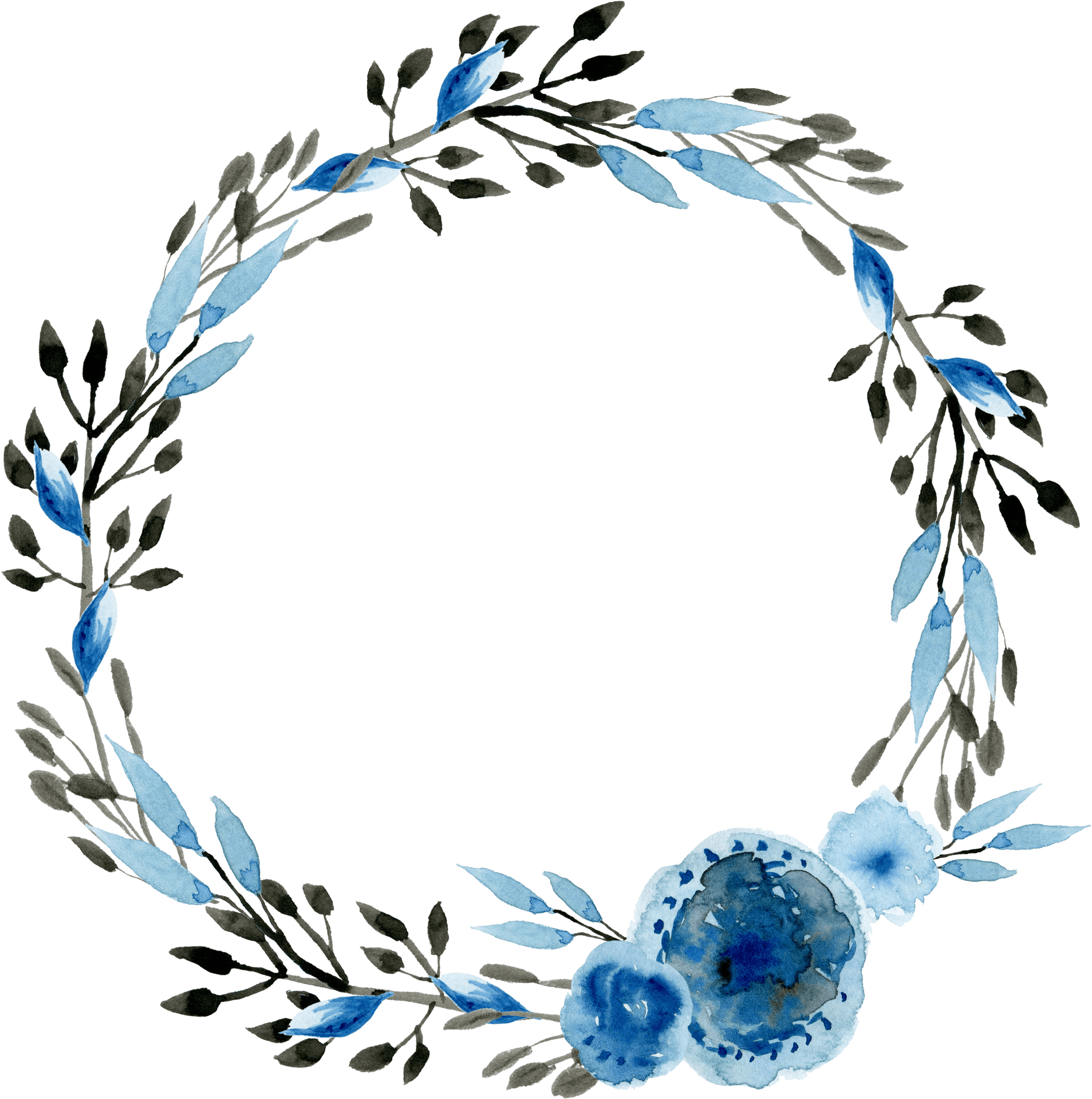 Blue Floral Wreath Frame PNG Image