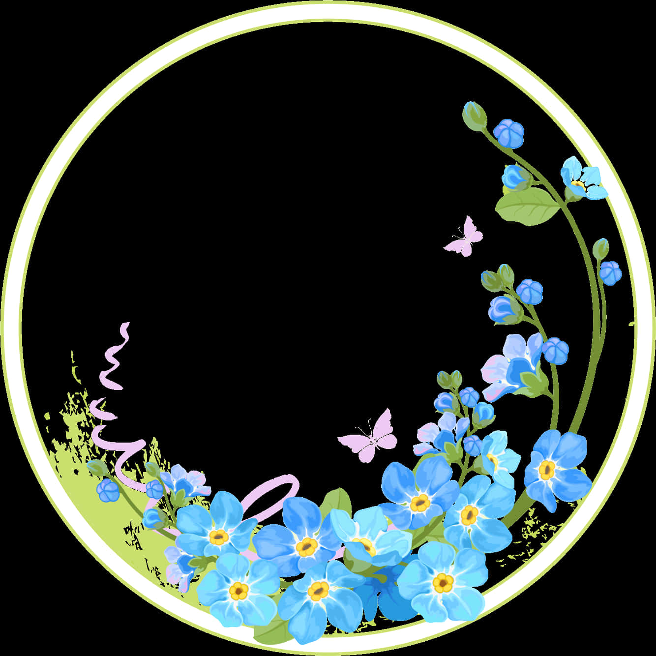 Blue_ Flowers_ Circle_ Frame PNG Image