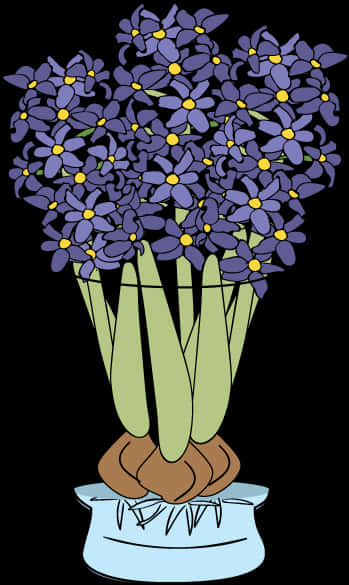 Blue Flowersin Pot Illustration PNG Image