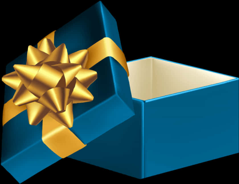 Blue Gift Boxwith Golden Ribbon PNG Image