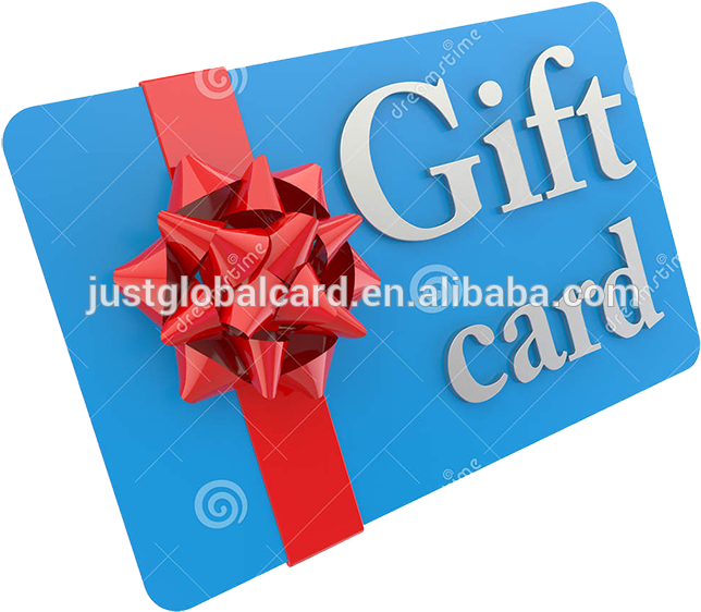 Blue Gift Card With Red Bow PNG Image