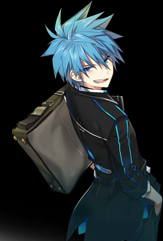 Blue Haired Anime Boy With Attitude PNG Image