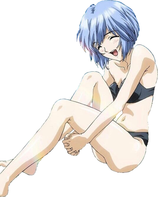 Blue Haired Anime Character Laughing PNG Image