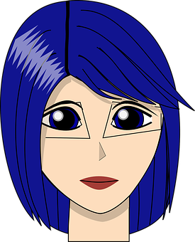 Blue Haired Cartoon Girl Portrait PNG Image