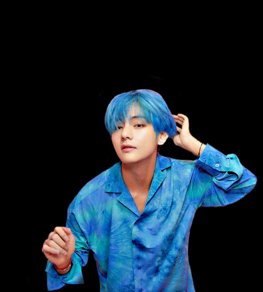 Blue Haired Manin Blue Shirt PNG Image