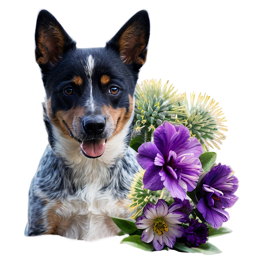 Blue Heeler With Flowers Png Woc71 PNG Image