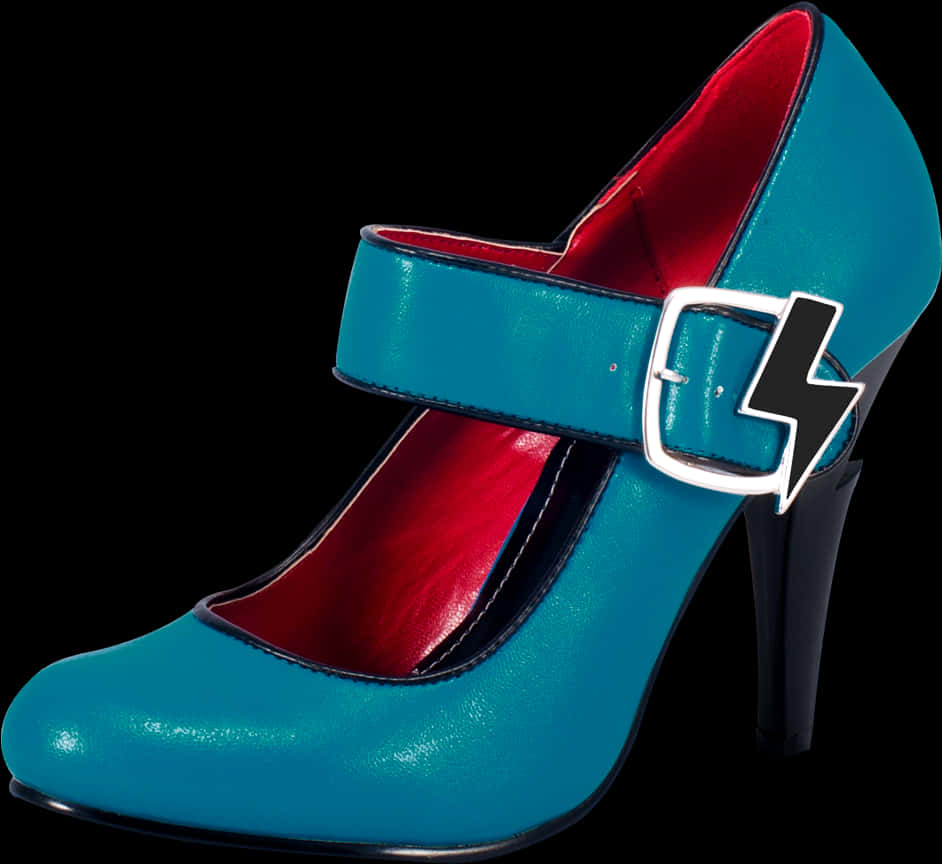 Blue High Heelwith Lightning Bolt Strap PNG Image