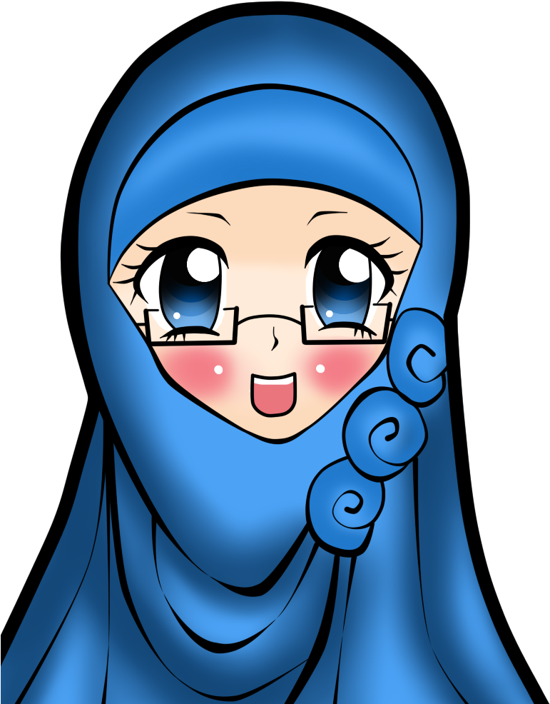 Blue Hijab Anime Character PNG Image