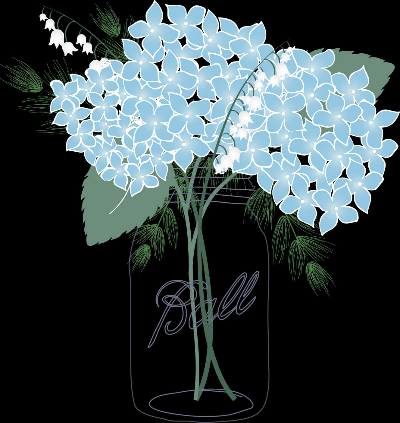 Blue Hydrangeasin Glass Jar PNG Image