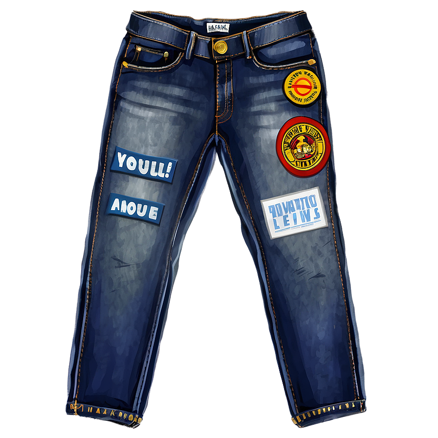 Blue Jeans With Patches Png Sed PNG Image