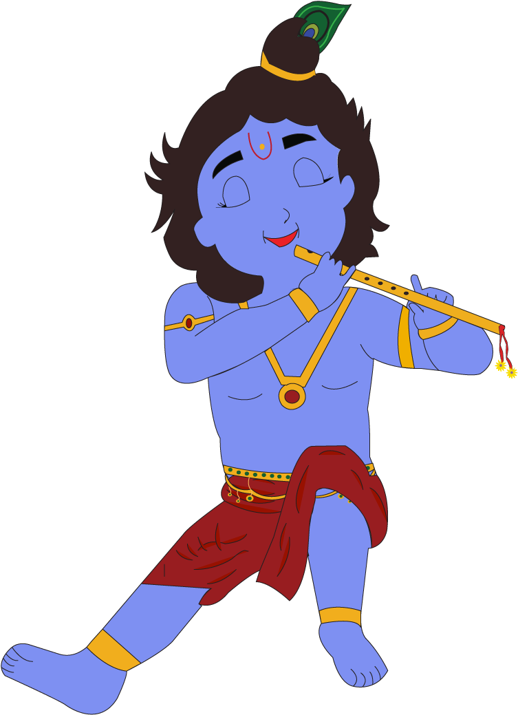 Blue Krishna Playing Flute PNG Image