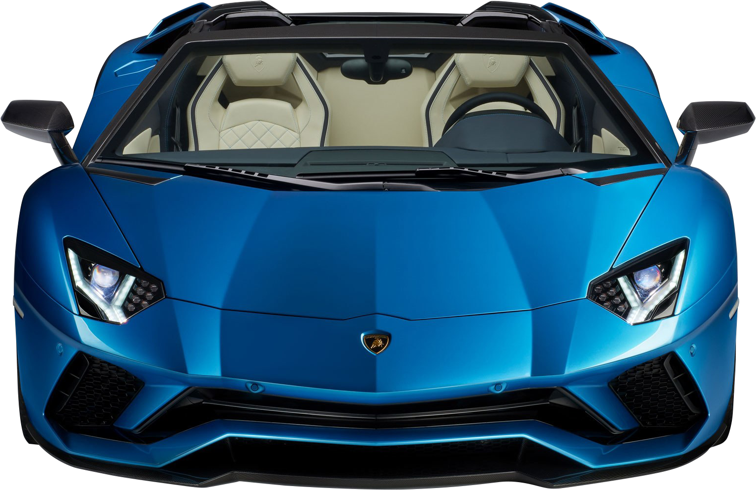 Blue Lamborghini Aventador Roadster Front View PNG Image