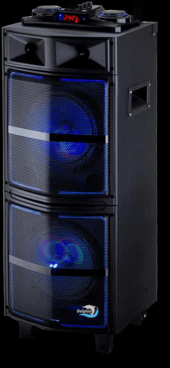 Blue Lit Double Speaker Tower PNG Image