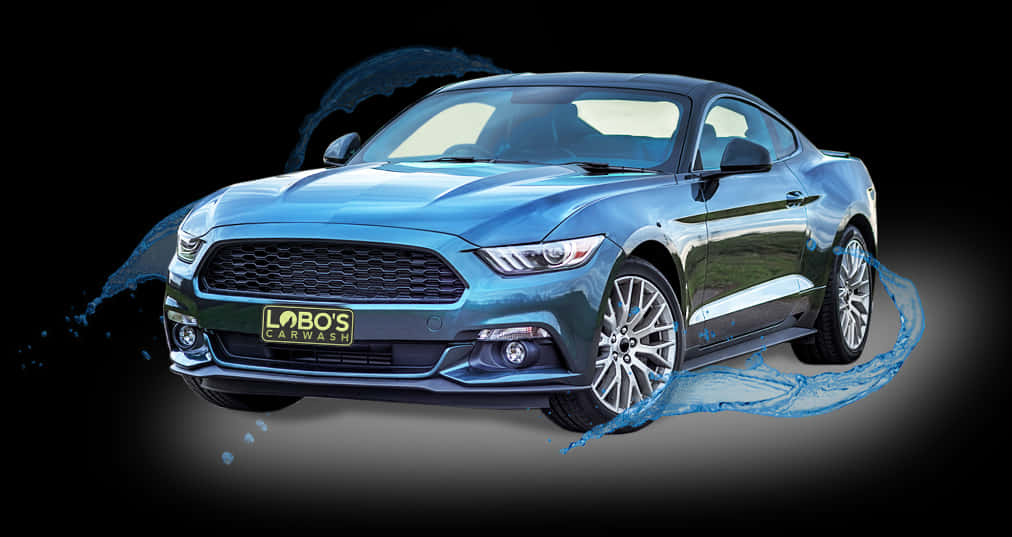 Blue Mustang Carwash Advertisement PNG Image