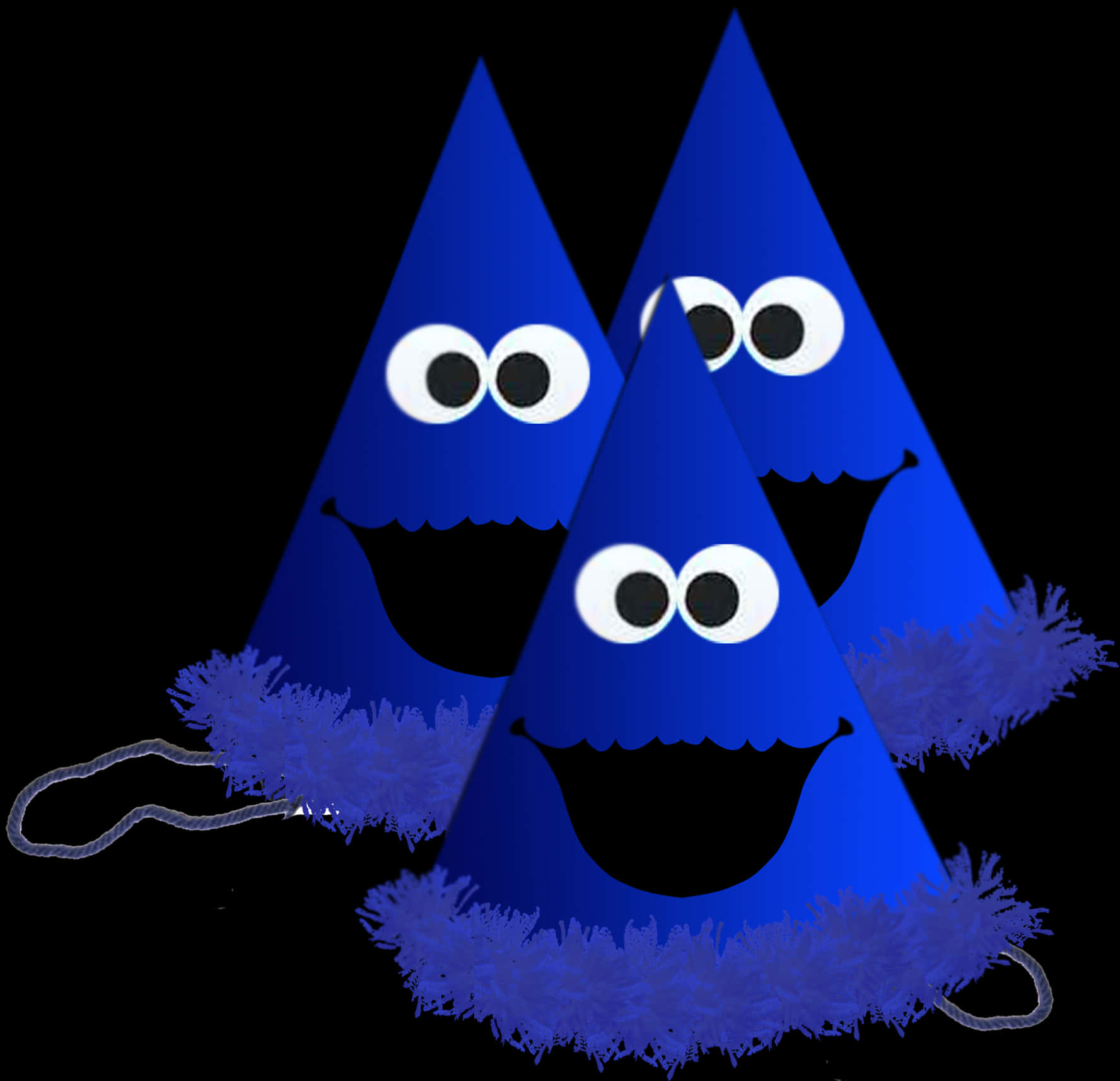 Blue Party Hats Cartoon Faces PNG Image