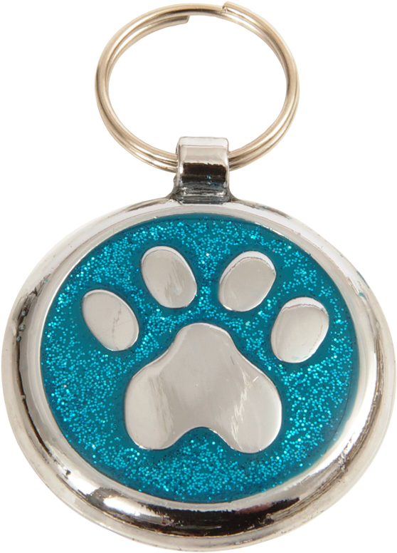 Blue Paw Glitter Keychain PNG Image