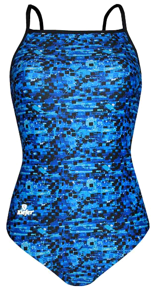 Blue Pixel Print Swimsuit PNG Image