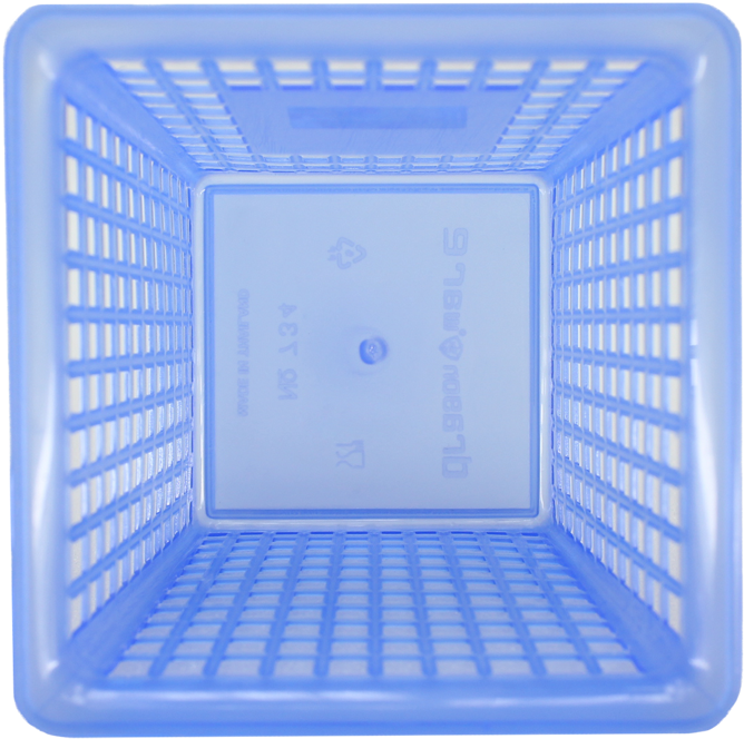 Blue Plastic Basket Perspective View PNG Image