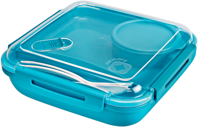 Blue Plastic Tiffin Boxwith Compartmentsand Utensils PNG Image