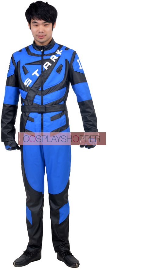 Blue Racing Suit Cosplay Man Standing PNG Image