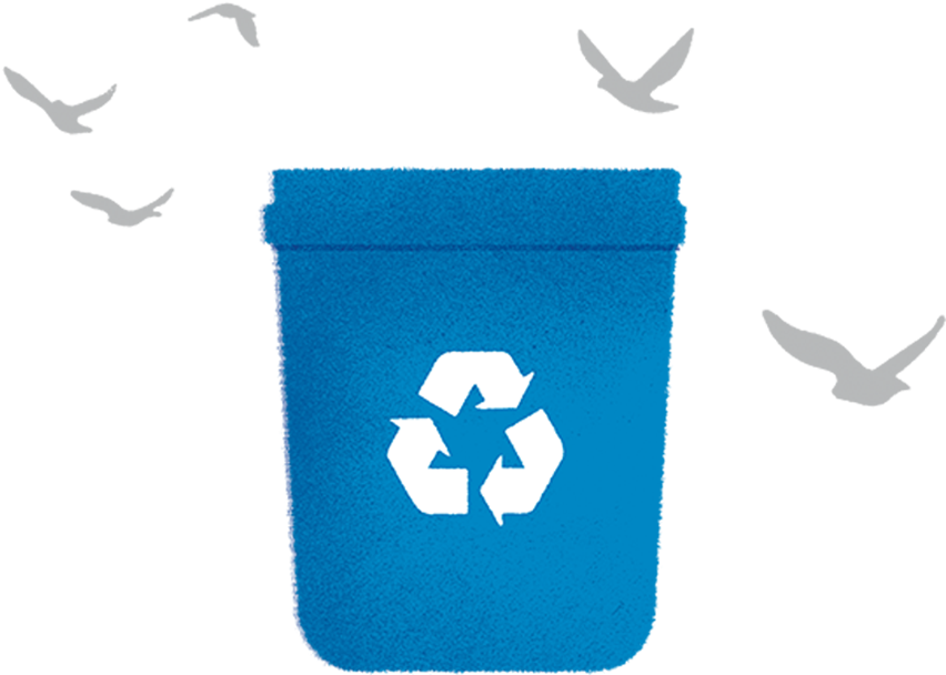 Blue Recycling Bin Birds Flying PNG Image