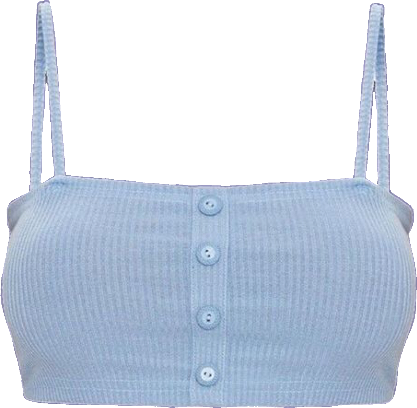 Blue Ribbed Buttoned Crop Top PNG Image