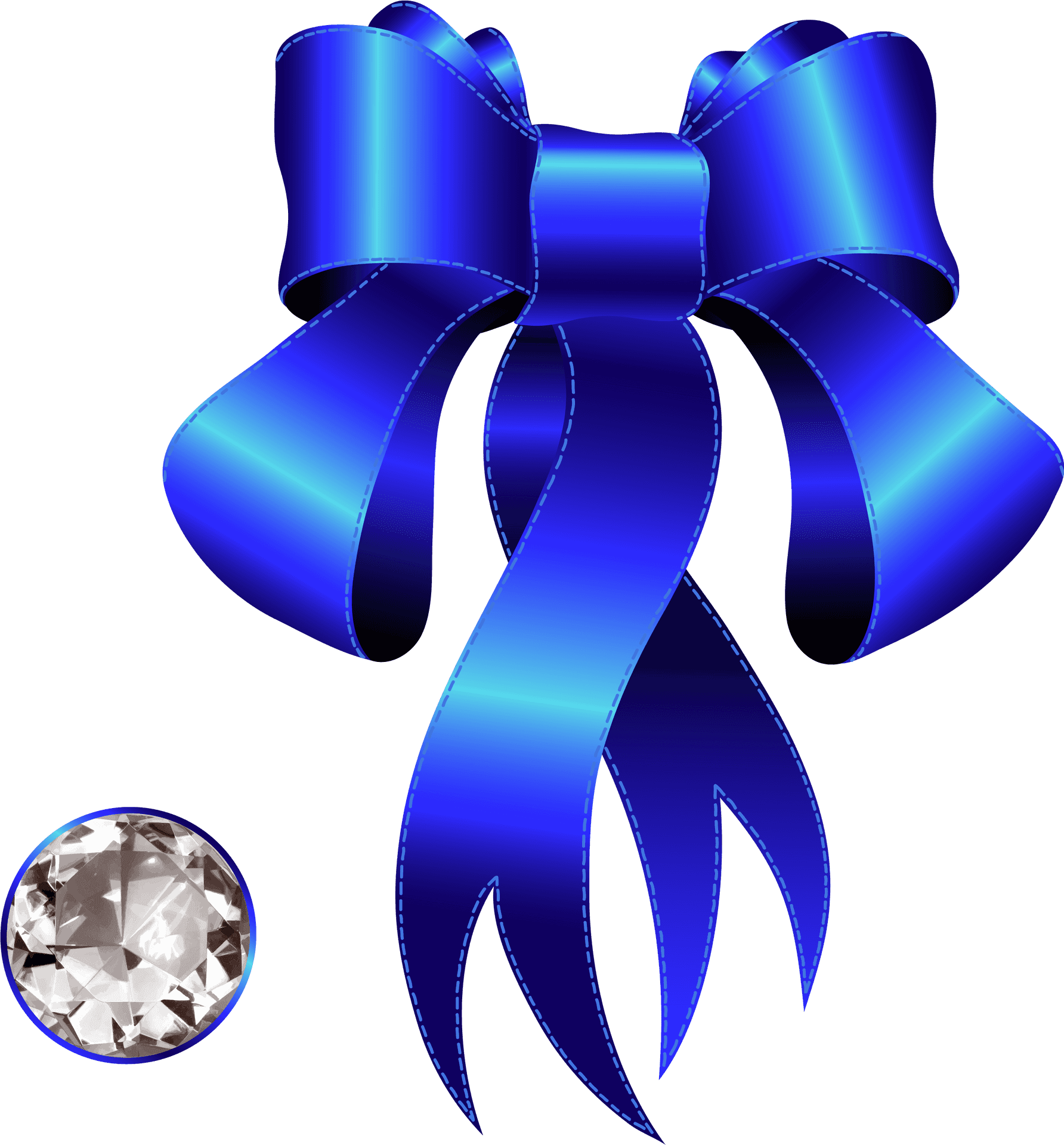 Blue Ribbonand Diamond Illustration PNG Image