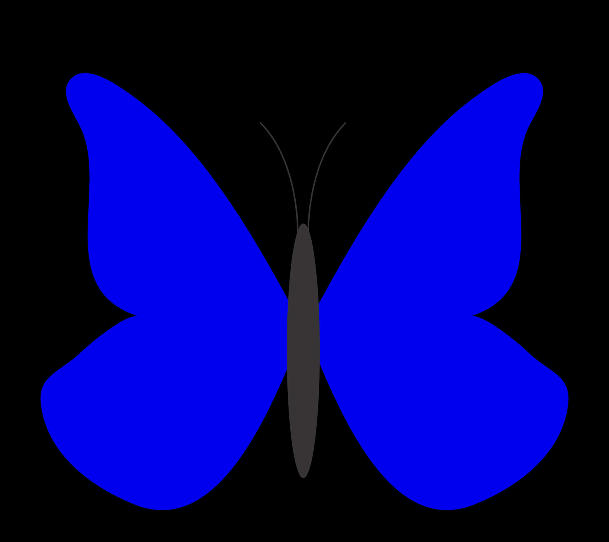 Blue Silhouette Butterflyon Black Background.png PNG Image