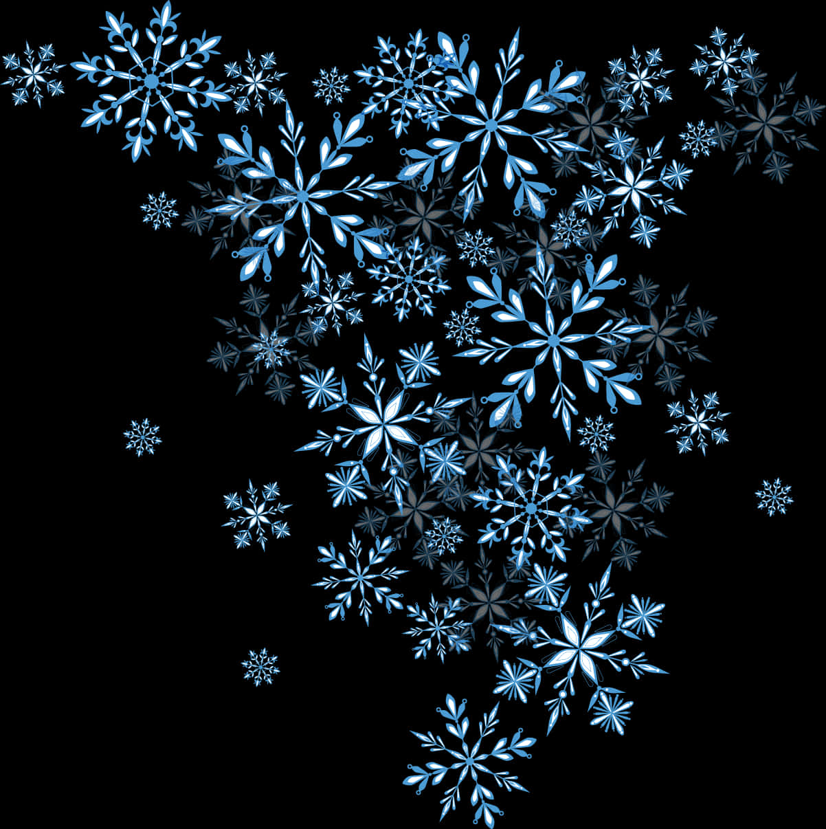 Blue Snowflakeson Black Background PNG Image