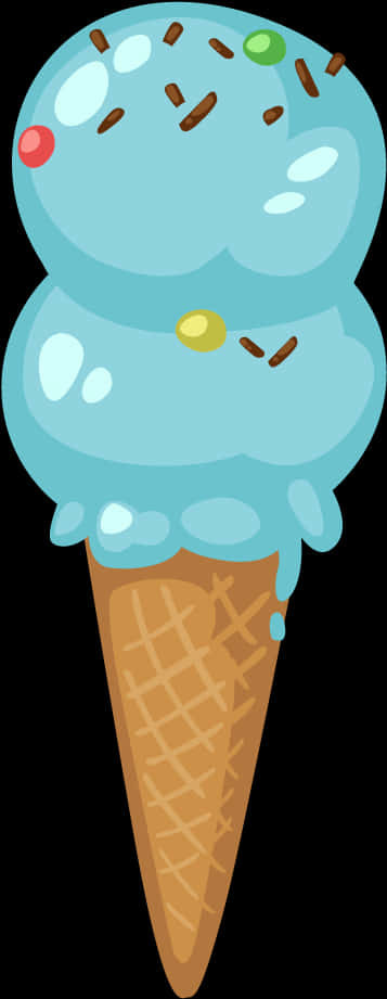 Blue Sprinkled Ice Cream Cone Illustration PNG Image