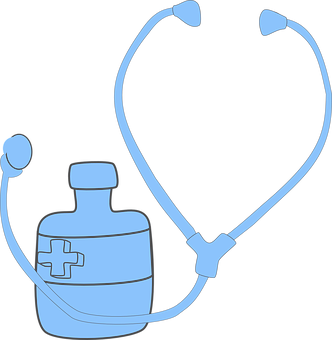 Blue Stethoscopeand Medicine Bottle Vector PNG Image