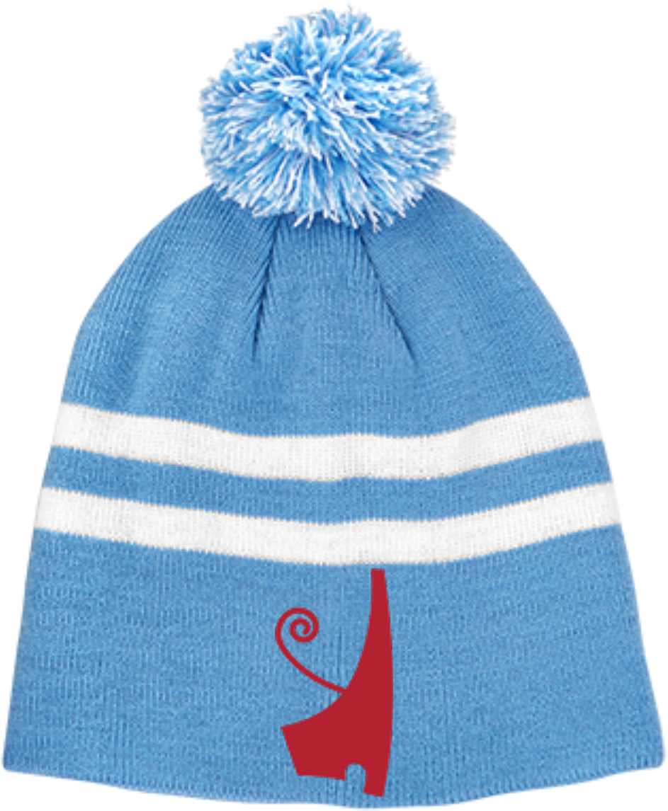 Blue Striped Pom Pom Beanie PNG Image