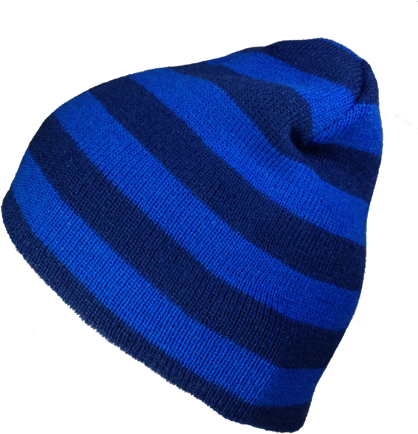 Blue Striped Winter Beanie Hat PNG Image