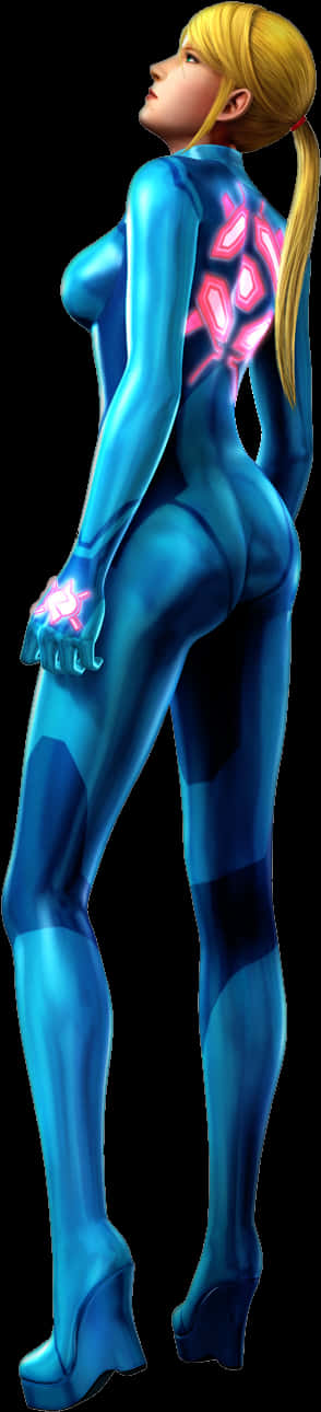 Blue Suit Female Character Pose PNG Image