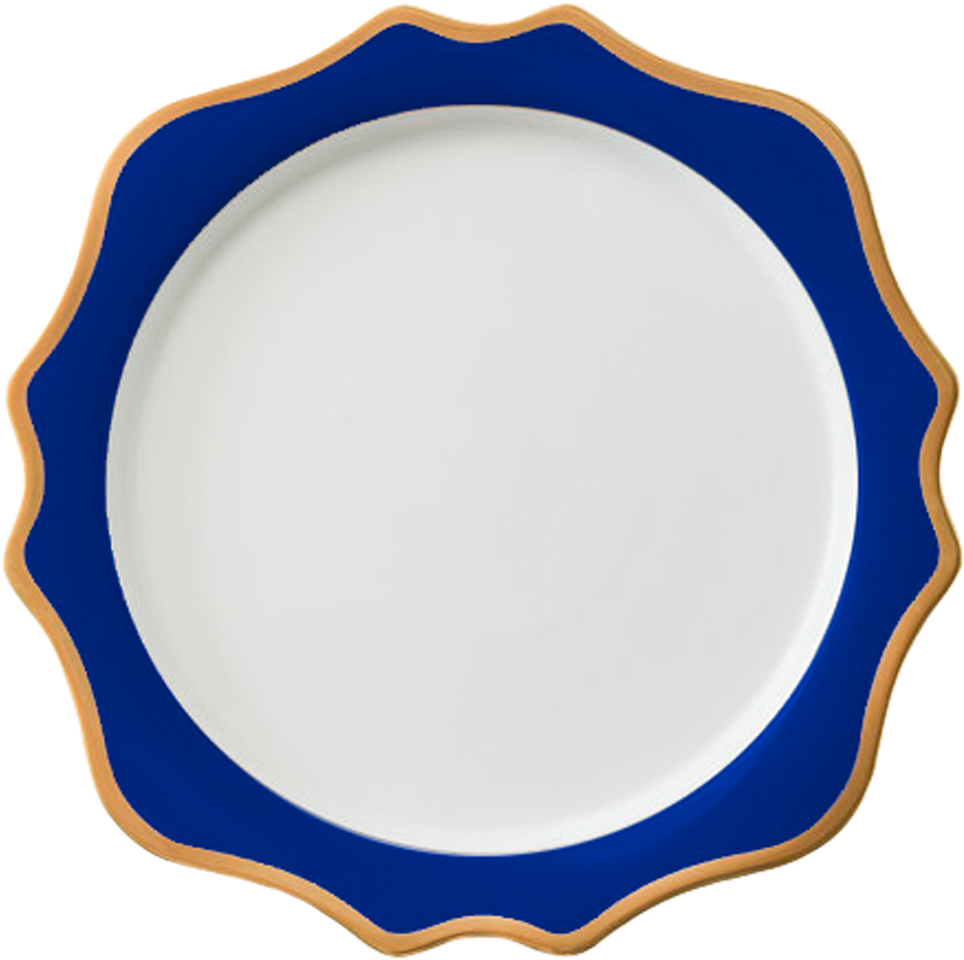 Blue Trimmed White Ceramic Plate PNG Image