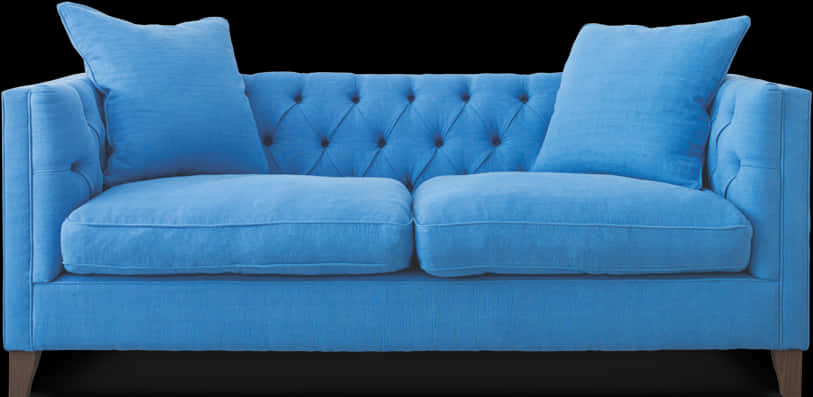 Blue Tufted Upholstered Couch PNG Image