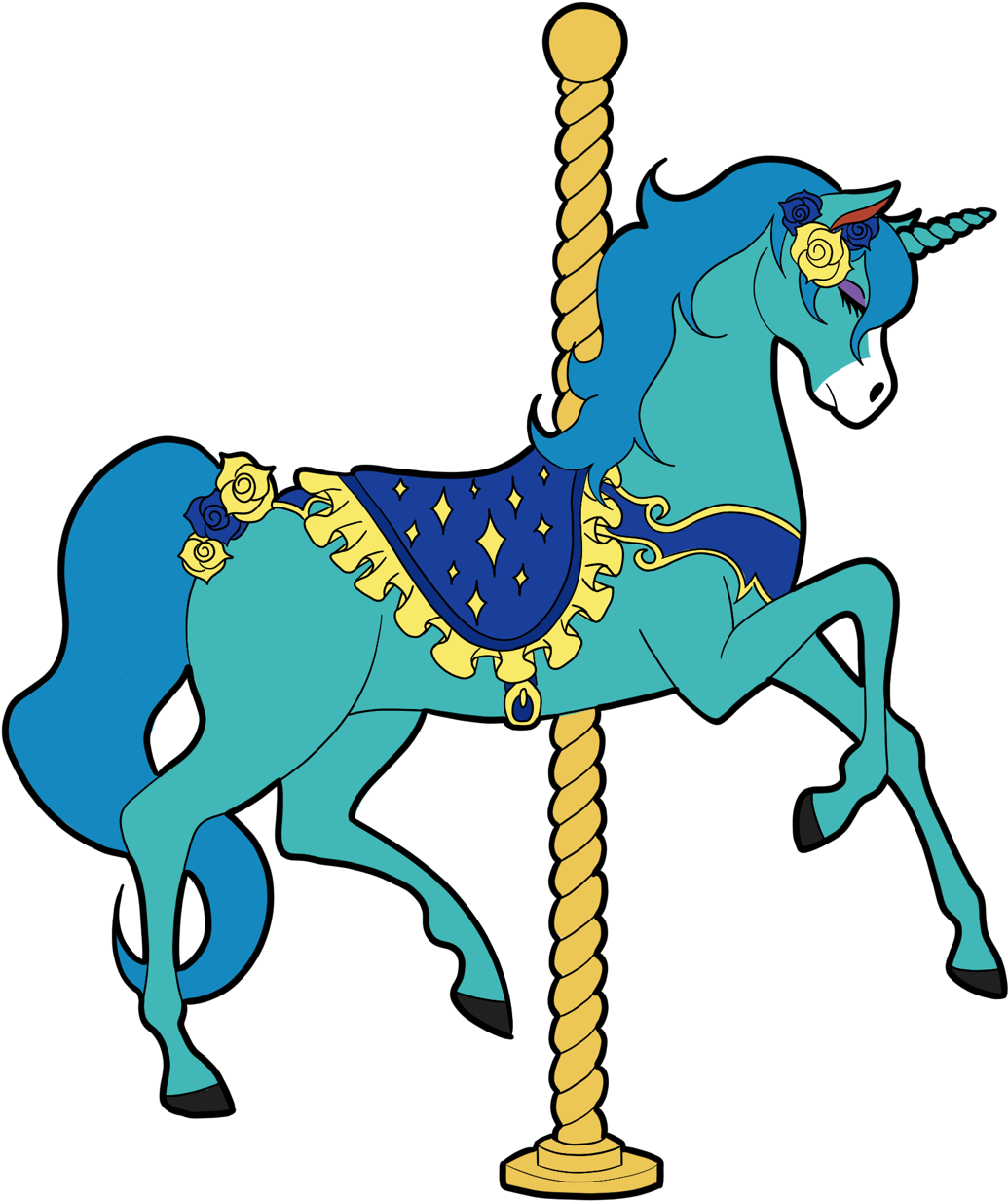 Blue Unicorn Carousel Horse PNG Image