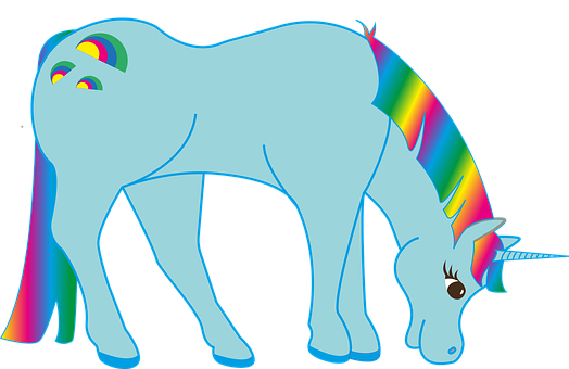 Blue Unicorn Rainbow Tail Illustration PNG Image