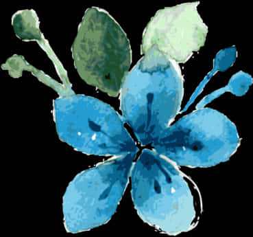 Blue Watercolor Flower Art PNG Image