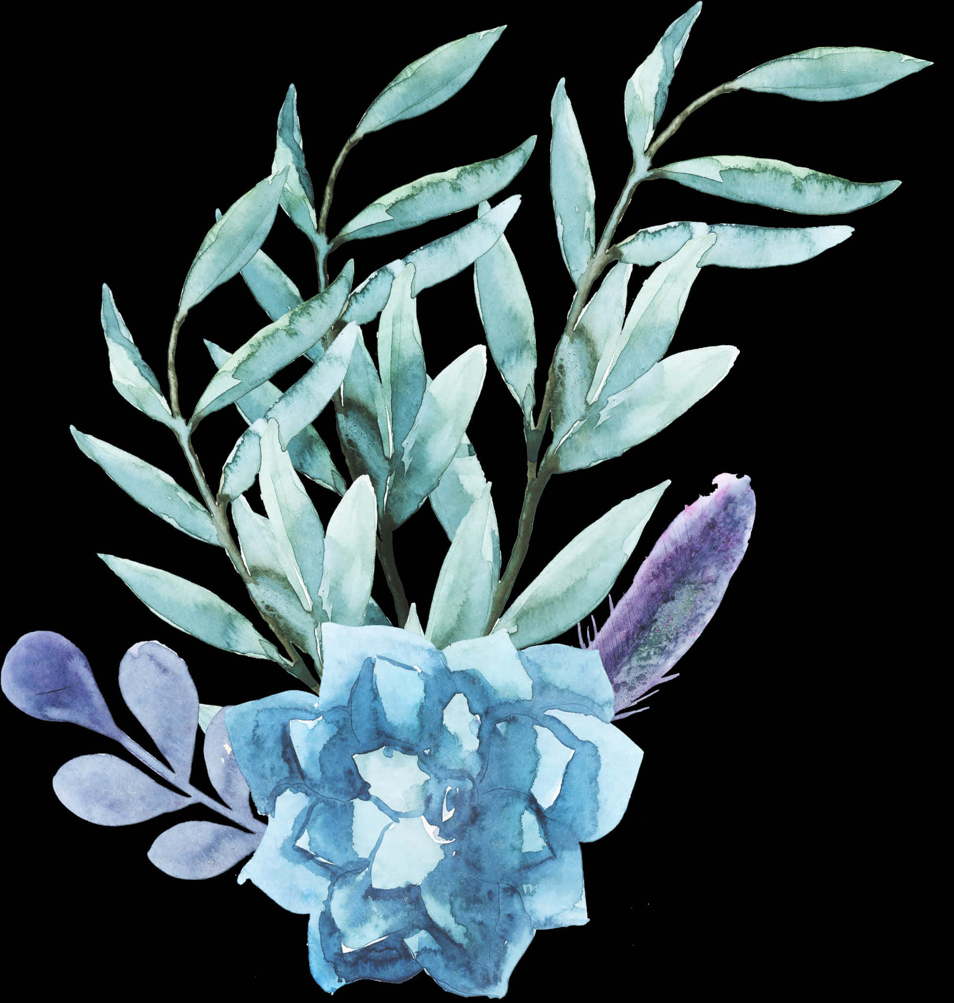 Blue Watercolor Flower Artwork PNG Image