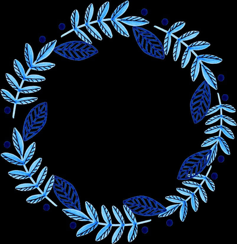 Blue_ Watercolor_ Leaf_ Wreath PNG Image