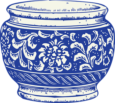 Blue White Floral Ceramic Pot PNG Image