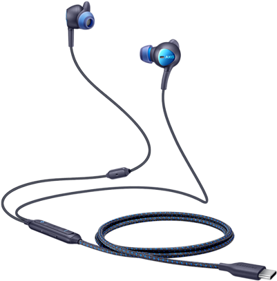 Blue Wired Earphoneswith U S B C Connector PNG Image