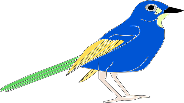 Blue Yellow Animated Bird PNG Image