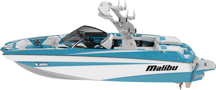 Blueand White Malibu Wakeboarding Boat PNG Image